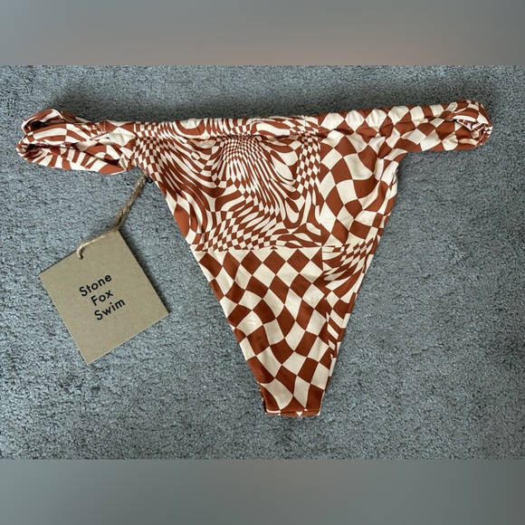 Stone Fox Swim Bijou Bottom Bikini in Caramel Check Size XL - Picture 5 of 6